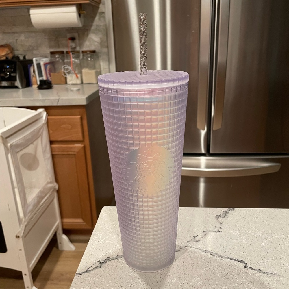 Starbucks 24oz Frosted White Iridescent Tumbler with Straw